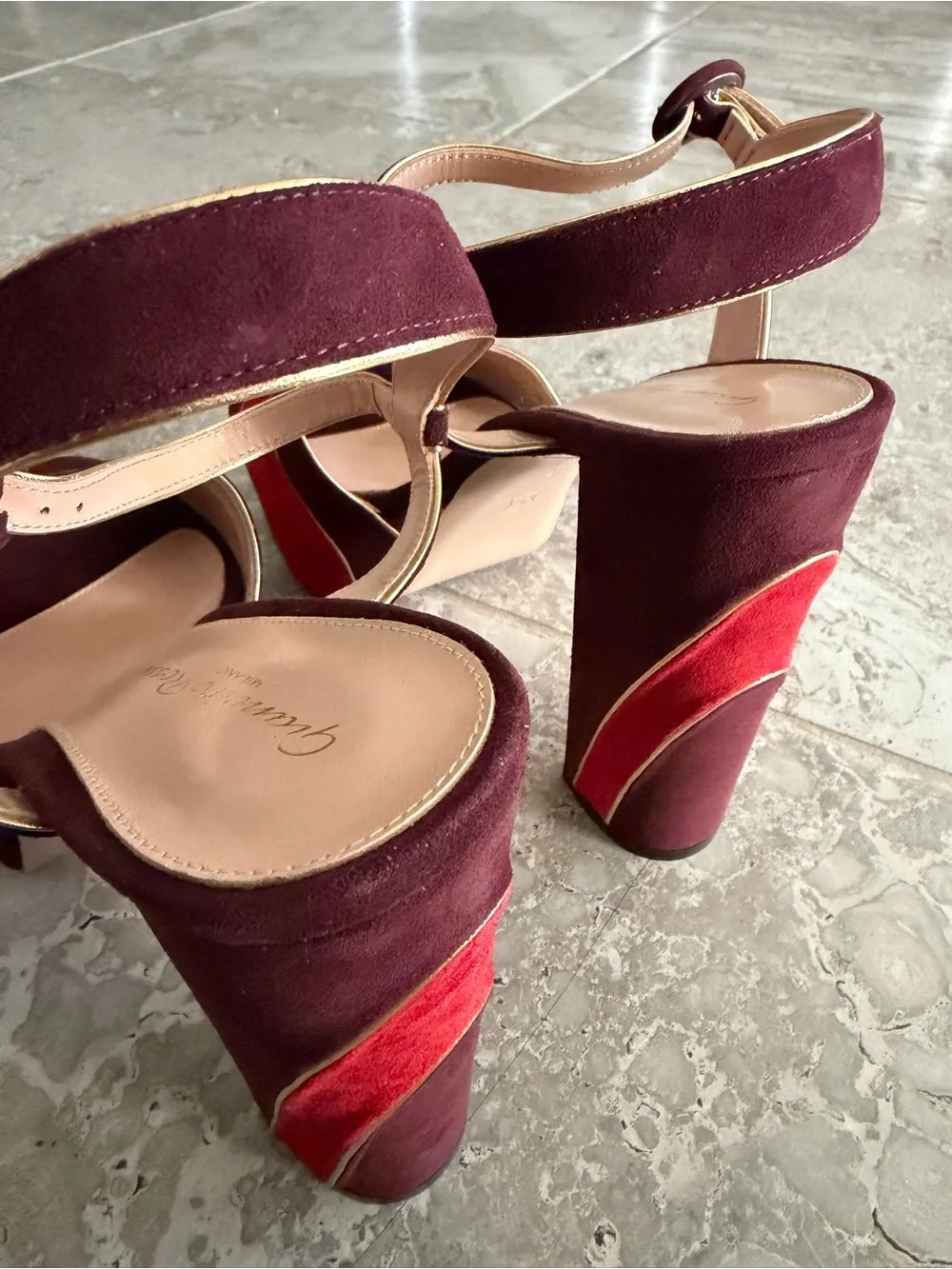 Gianvito Rossi Tamara Platform Heeled Burgundy Suede Sandals Size 40, NEW $1,495